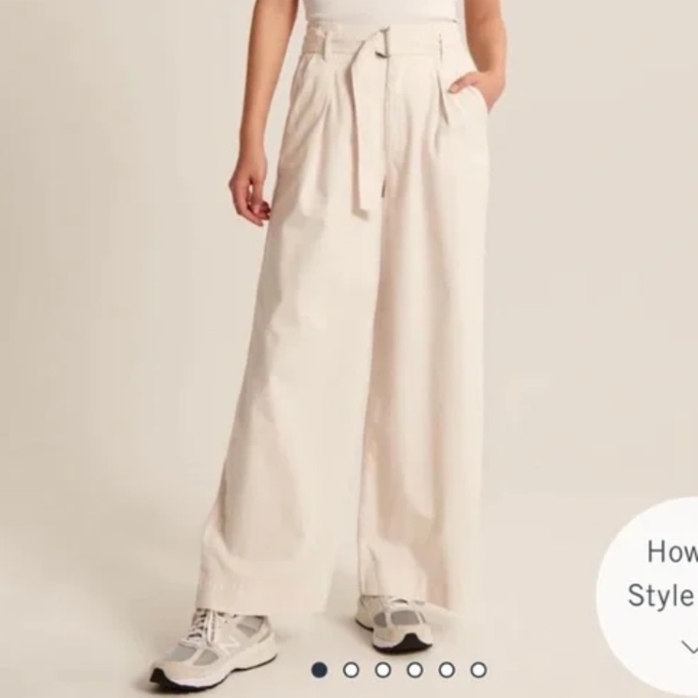 Abercrombie & Fitch Light Cream Wide-Leg Pants with Belt Cotton Blend